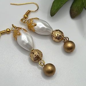 Vintage White and Gold Drop Earrings.